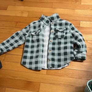 art class Plaid Sherpa Shacket in Light Green and Dark Green